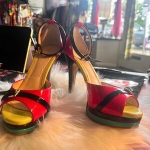 Isola neon color block stiletto heels with ankle strap sz 6.5